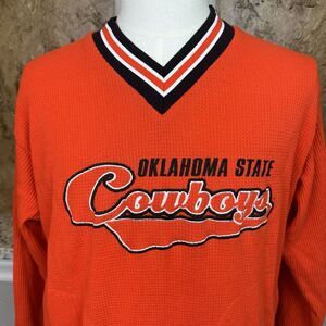 VTG Oklahoma State Cowboys V Neck Sweater Mens Large Long Sleeve Waffle Knit USA